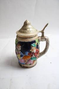 lot 47 image: Vintage German Beer Stein with Pewter Lid - 6 Inches