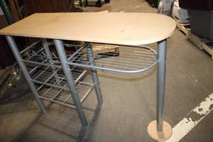 lot 57 image: Wine Rack Table with Metal Shelving and Wooden Top
