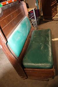 lot 62 image: Vintage Wooden Bench with Green Cushions