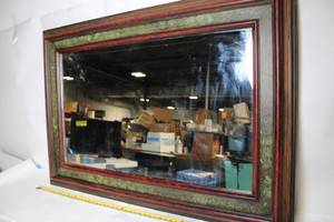 lot 66 image: Art Masters Framed Rectangular Mirror with Red and Green Accents