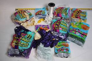 lot 80 image: Collection of Assorted Helium Quality Pearlized Balloons with Ribbon