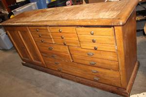 lot 93 image: Solid Wood 13-Drawer Cabinet with Double Doors