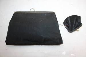 lot 121 image: Vintage Black Satin Evening Bag and Coin Purse Set