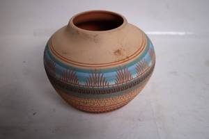 lot 151 image: Signed Native American Pottery Vase with Geometric Patterns by Guy Dine