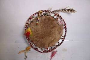 lot 160 image: Decorative Native American-Style Dreamcatcher with Fur and Feathers