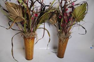 lot 167 image: Pair of Decorative Vases with Artificial Floral Arrangements
