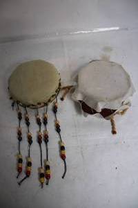 lot 174 image: Set of 2 Native American Style Hand Drums with Beaded Decor