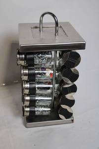 lot 180 image: Stainless Steel Rotating Spice Rack with 20 Glass Jars