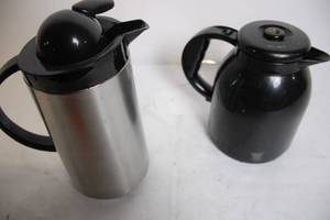 lot 209 image: Set of 2 Insulated Coffee Carafes, Stainless Steel and Black Plastic