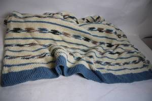 lot 210 image: Handmade Striped Crochet Blanket with Fringe