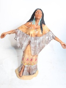 lot 217 image: Native American-Inspired Ceramic Figurine with Feather Accents