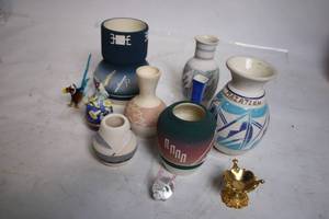 lot 218 image: Collection of 10 Colorful Handcrafted Mini Vases and Figurines