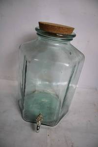 lot 221 image: Vintage Glass Beverage Dispenser with Cork Lid