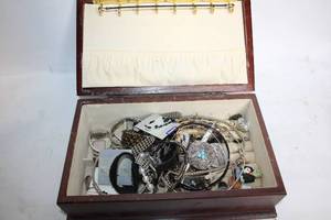 lot 232 image: Jewelry Box with Assorted Costume Jewelry and Accessories