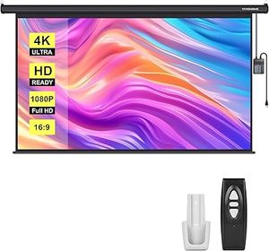 lot E-220-OR image: VIVOHOME Motorized Projector Screen with Remote, 169 100 Inch Auto Electric Projection Screen, HD 4K Movie Screen for Home Theater, Cinema, Office (87 x 49 Black)