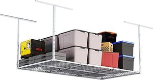 lot G-36-BL image: 3 x 6FT Overhead Garage Storage Rack,Adjustable Ceiling Storage Racks,Garage Shelving Heavy Duty Storage Organizer System,500Lbs Weight Capacity(White)