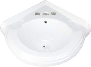 lot H-27-BL image: Renovators Supply Manufacturing Portsmouth Corner Wall Mounted Bathroom Sink 22 In. White Ceramic Wall Hung Floating Vessel Sink With Overflow