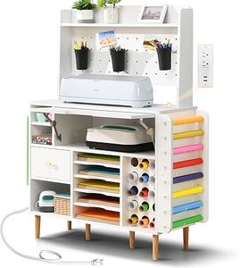 lot H-339-BL image: Craft Organization and Storage Cabinet Compatible with Cricut Machines, Craft Table with Storage for Adults, Crafting Desk with Power Outlet,Pegboard, Vinyl Holders
