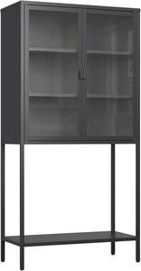 lot L-66-GR image: Metal Storage Cabinet with 2 Glass Doors, 60 Tall Morden Display Cabinets with 4 shelves, Freestanding Bookshelf Accent Buffet Cabinets for Living Room,Dining Room,Kitchen
