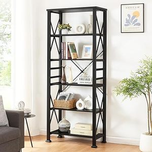 lot O-261-OR image: HOMBAZAAR 6 Tier Bookshelf,74 Inch Tall Industrial Bookshelf with Metal Frame and Open Shelves,Rustic Heavy Duty Bookshelves and Bookcases,Sturdy Book Shelf for Office,Living Room and Library