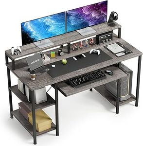 lot O-12-BL image: omputer Desk- 48 Inch Home Office Desk with Keyboard Tray, 47 Gaming Desk with Full Monitor Stand & Storage Shelves & CPU Stand, Modern Study Writing Table with Shelf for Storage, Gray Oak