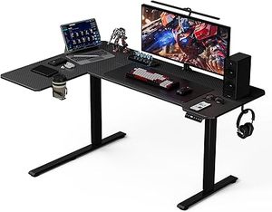 lot O-302-OR image: 59 Reversiable L-Shaped Electric Standing Desk Adjustable Height Gaming Stand Up Corner Desk Sit Stand Home Office Computer Desk with Splice Board Black Carbon
