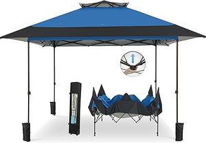 lot P-16-BL image: 13x13 1-Person Setup Pop Up Canopy Tent, Double-Tier Top Outdoor Instant Portable Shelter, Straight Legs, 169 sq.ft Large Sun Protection Shade, Blue