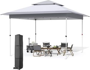 lot P-40-BL image: MAMIZO 12ft Easy Set-up Canopy Tent, Instant Outdoor Straight Leg Canopy wAuto Extending Eaves, One Person Folding Commercial Shelter wUpgraded Wheeled Bag, 144 sq.ft Sun Shade (Grey, 12X12FT)