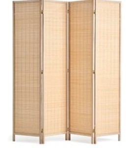 lot H-33-BL image: 4 Panel Room Divider, Hand-Woven Folding Privacy Screens with Hinges, Portable and Freestanding Partition Room Dividers and Wall Divider for Room Separation, Black