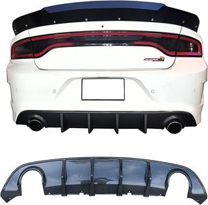 lot U-126-BL image: Rear Diffuser Compatible with 2015-2023 Dodge Charger SRT, V3 Style Carbon Fiber Print Bumper Lip Splitter Spoiler Lower Valance, 2016 2017 2018 2019