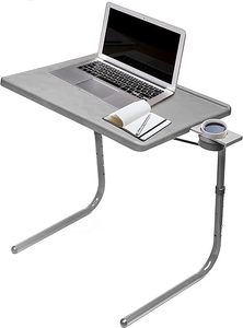 lot H-56-BL image: Table Mate II TV Tray - Folding Dinner Table, Couch Trays for Eating Snack Food, Stowaway Laptop Stand, Portable Bed Adjustable with 3 Angles, Cup Holder, Silver