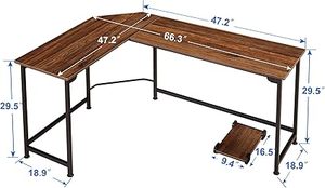 lot O-47-BL image: VECELO 66 Inch L-Shaped Computer Desk Home Office Desk With Cpu StandPc Laptop Study Writing Table For Home Office Workstation Wood & Metal,Walnut