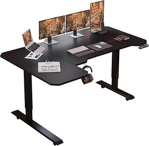 lot O-212-BL image: L-Shaped 59 Height Adjustable Electric Standing Desk, Sit and Stand Up Computer Desk For Home Office with Splice Board (Black Top, Black Frame)