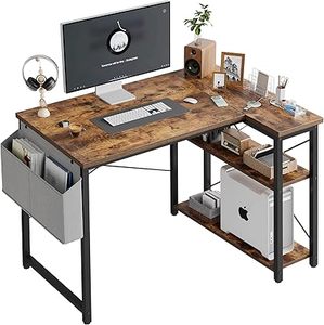 lot O-100-BL image: L Shaped Computer Desk with Reversible Shelves, 40 Inch Small Corner Desk with Storage Bag, Gaming Desk Computer Table Study Writing Desk for Home Office Small Space, Rustic Brown