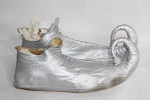 lot 3 image: Pair of Silver Clown Shoes with Curled Toes