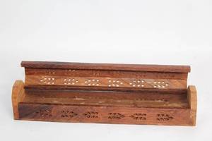 lot 5 image: Handcrafted Wooden Incense Holder with Carved Leaf Design