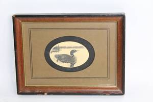 lot 10 image: Stephen Barlow Design Framed Artwork with Loon Illustration