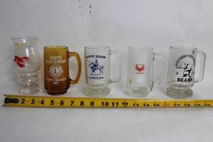 lot 14 image: Set of 5 Vintage Glass Beer Steins and Mugs