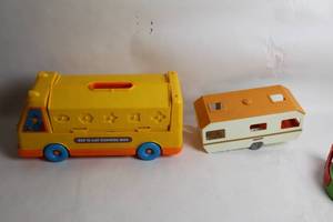 lot 80 image: Vintage Playmobil Camper and See N Say School Bus Toys