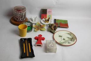 lot 85 image: Assorted Home Decor Items Including Candle Holders and Trinket Plates