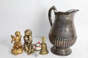 lot 103 image: Collection of Cherub Decor and Vintage Silver Plated Pitcher