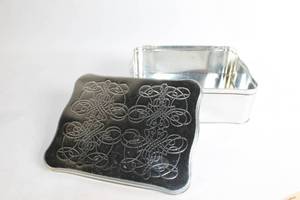 lot 110 image: Decorative Metal Storage Tin Box with Embossed Design