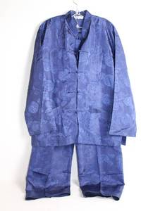 lot 112 image: Golden Dragon Blue Silk Pajama Set, Size L