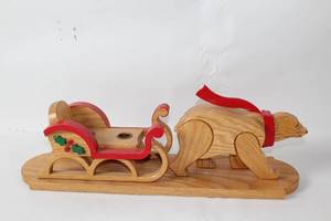 lot 146 image: Handcrafted Wooden Bear with Sleigh Decor