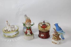 lot 186 image: Collection of 5 Decorative Figurines Including Music Box, Snow Globe, and Porcelain Pieces