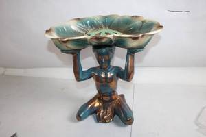 lot 203 image: Antique Ceramic Figural Compote Vase with Leaf Design