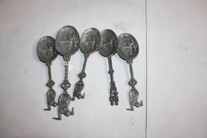 lot 220 image: Set of 5 Vintage Egyptian Revival Pewter Spoons