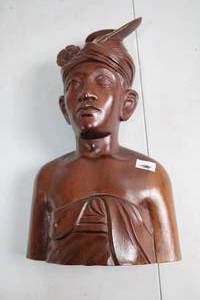 lot 254 image: Hand-Carved Wooden Bust Sculpture