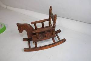 lot 256 image: Vintage Wooden Rocking Horse Toy