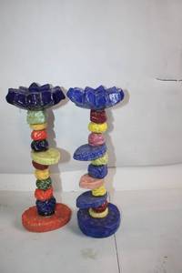 lot 264 image: Pair of Colorful Ceramic Candle Holders